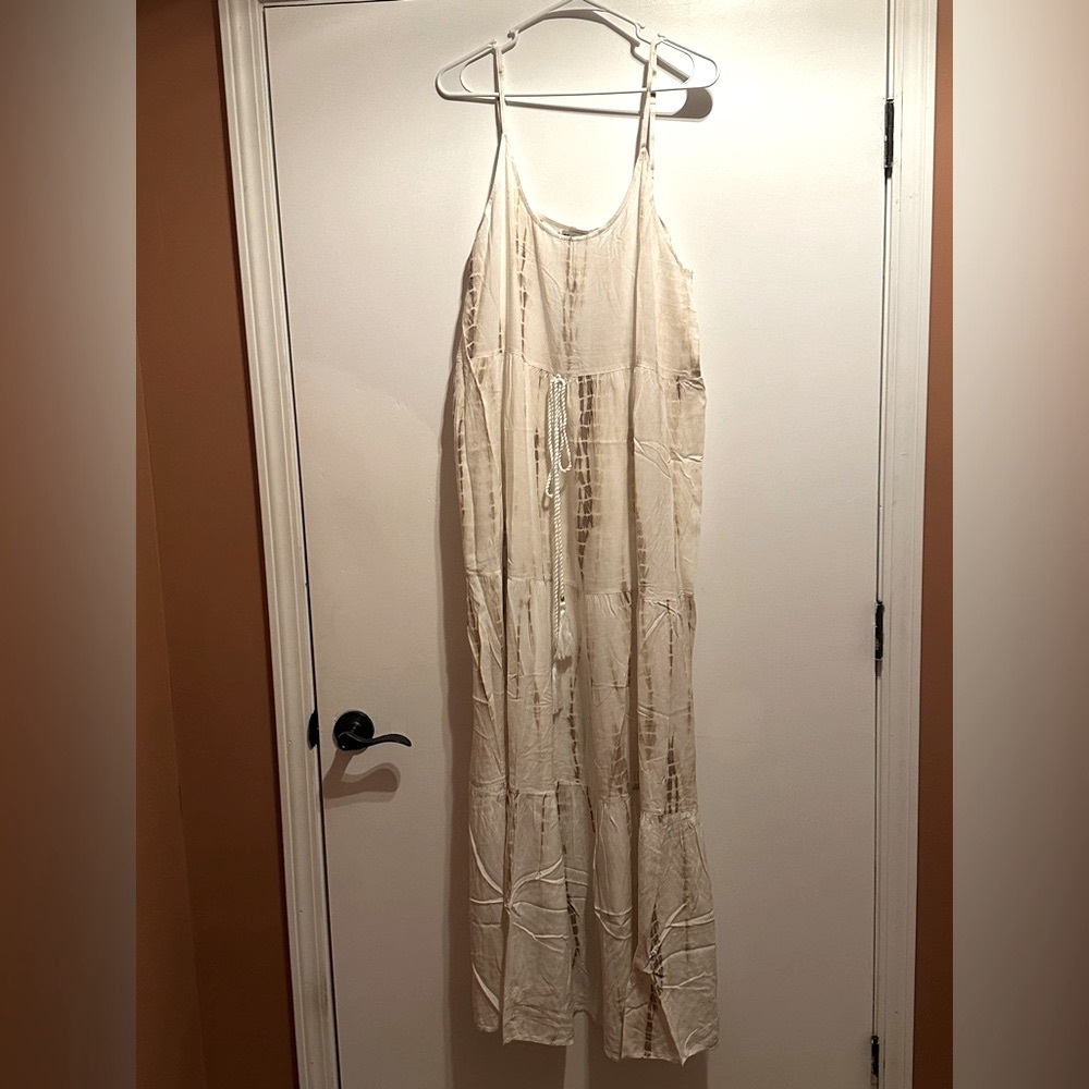 White Waves Boho Boutique Cream & Brown Maxi Dress